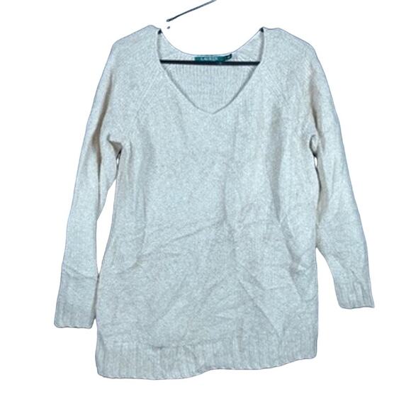 Lauren Ralph Lauren Womens Sweater Tan V Neck Long Sleeve Cotton Knit Small - Picture 1 of 12